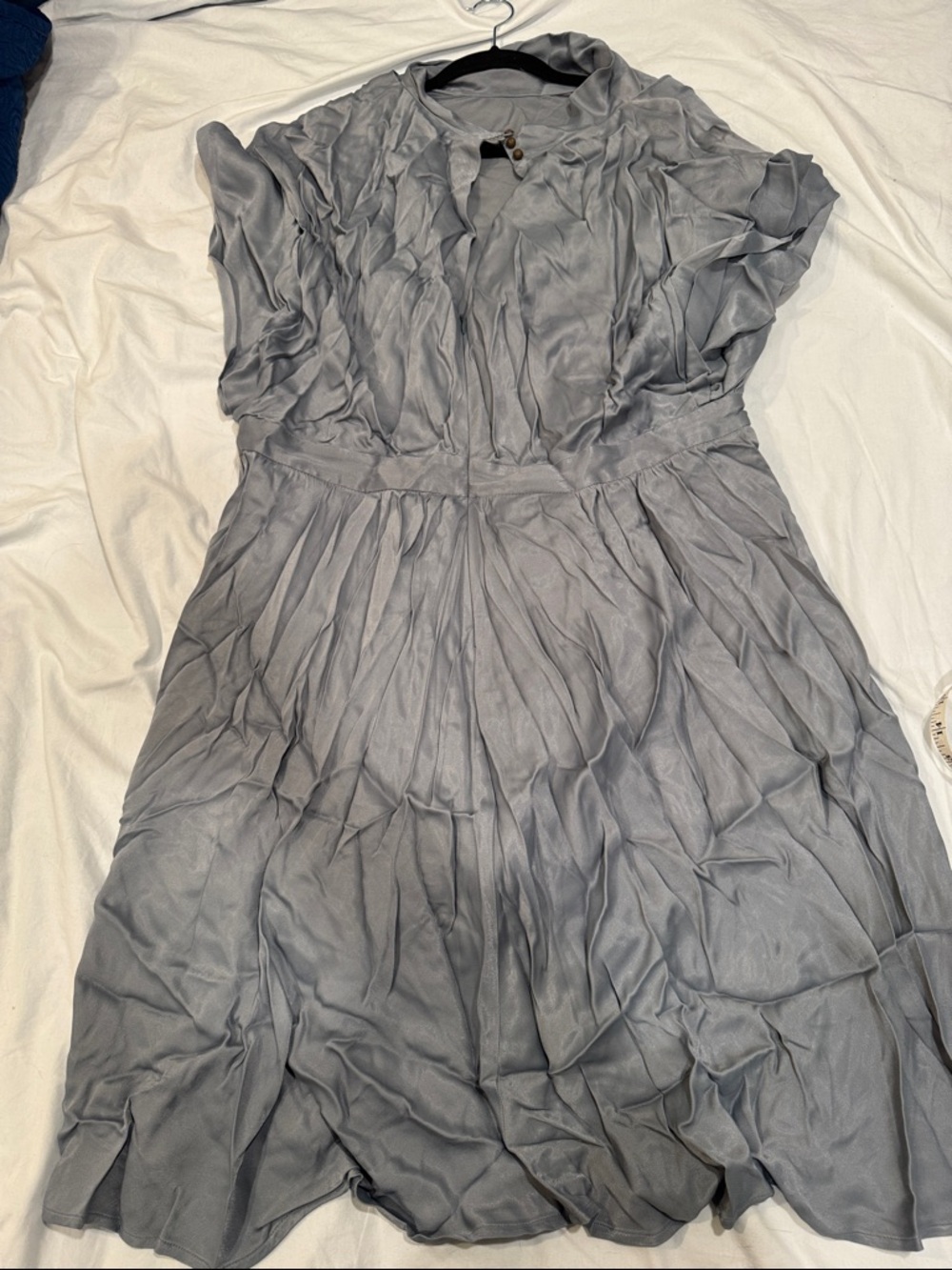 Anthropologie Blue Gray Slate Pleated Fit-and-Flare Dress Mock Neck